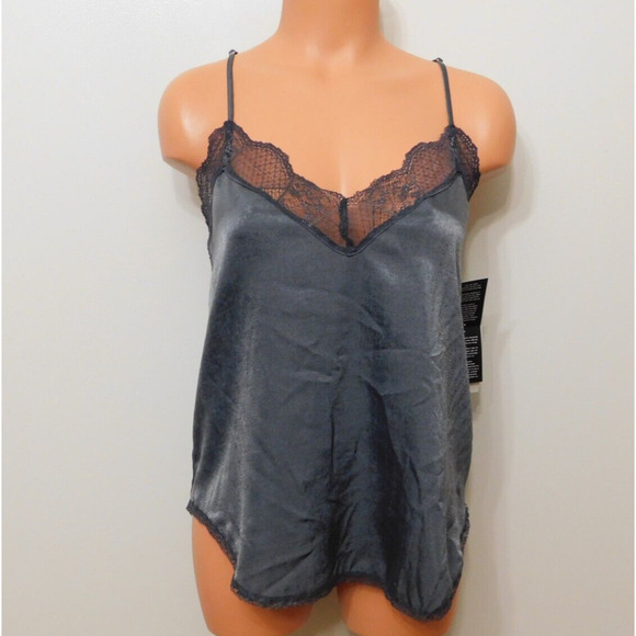 And Now This Tops - JR686 And Now This Metal Gray Women's Lace-Trim Tank Top Size XS